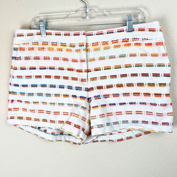 LOFT Pants - LOFT Womens Size 10 Textured Rainbow Stripe Shorts Cream Multi Cotton Blend